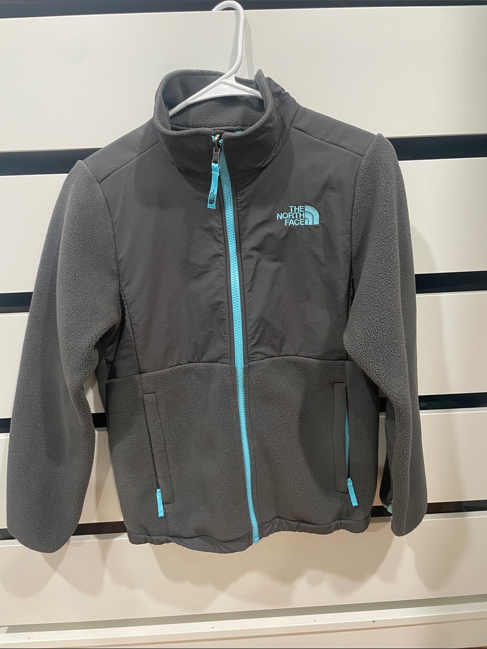The North Face Kids Gray Fleece Jacket with Teal Accents